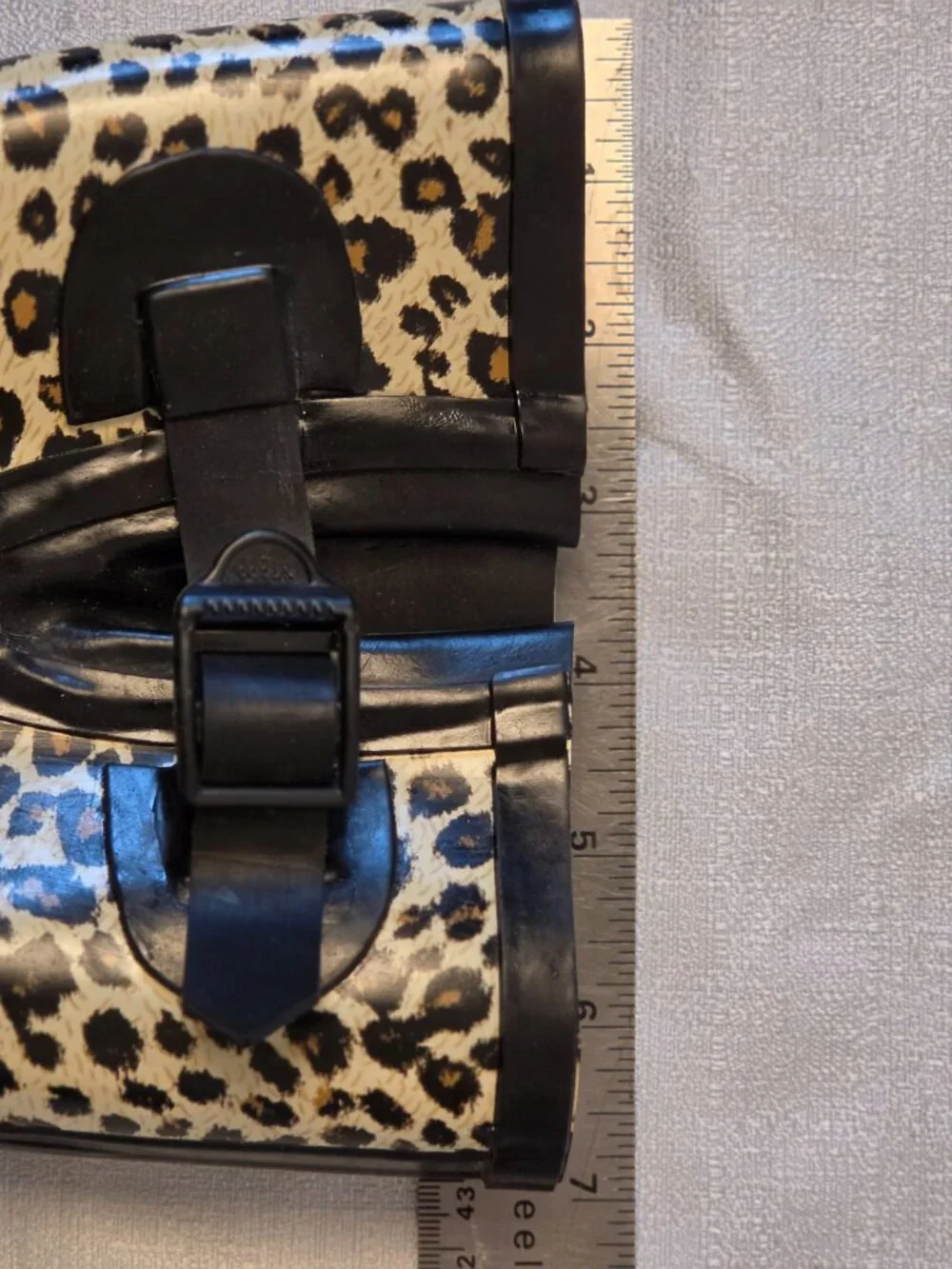 Leopard Print Rubber Boots with Black Buckle and Black Trim Size 6